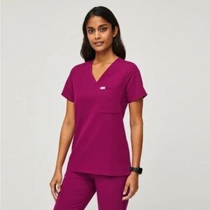 Figs Catarina Scrub Top in Dark Magenta